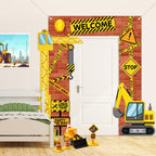 Justforjoyful Construction Porch Sign Banner – Yellow Excavator Truck Backdrop for Parties