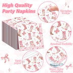 Justforjoyful 96Pcs Coquette Bow Cowgirl Party Supplies – Pink Western Plates, Napkins & Forks for Birthday, Baby Shower, Bachelorette