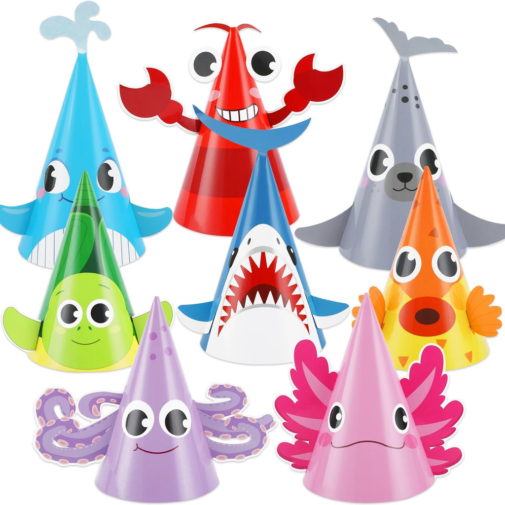 Justforjoyful 24Pcs Sea Animal Party Hats – Under the Sea Birthday Party Supplies