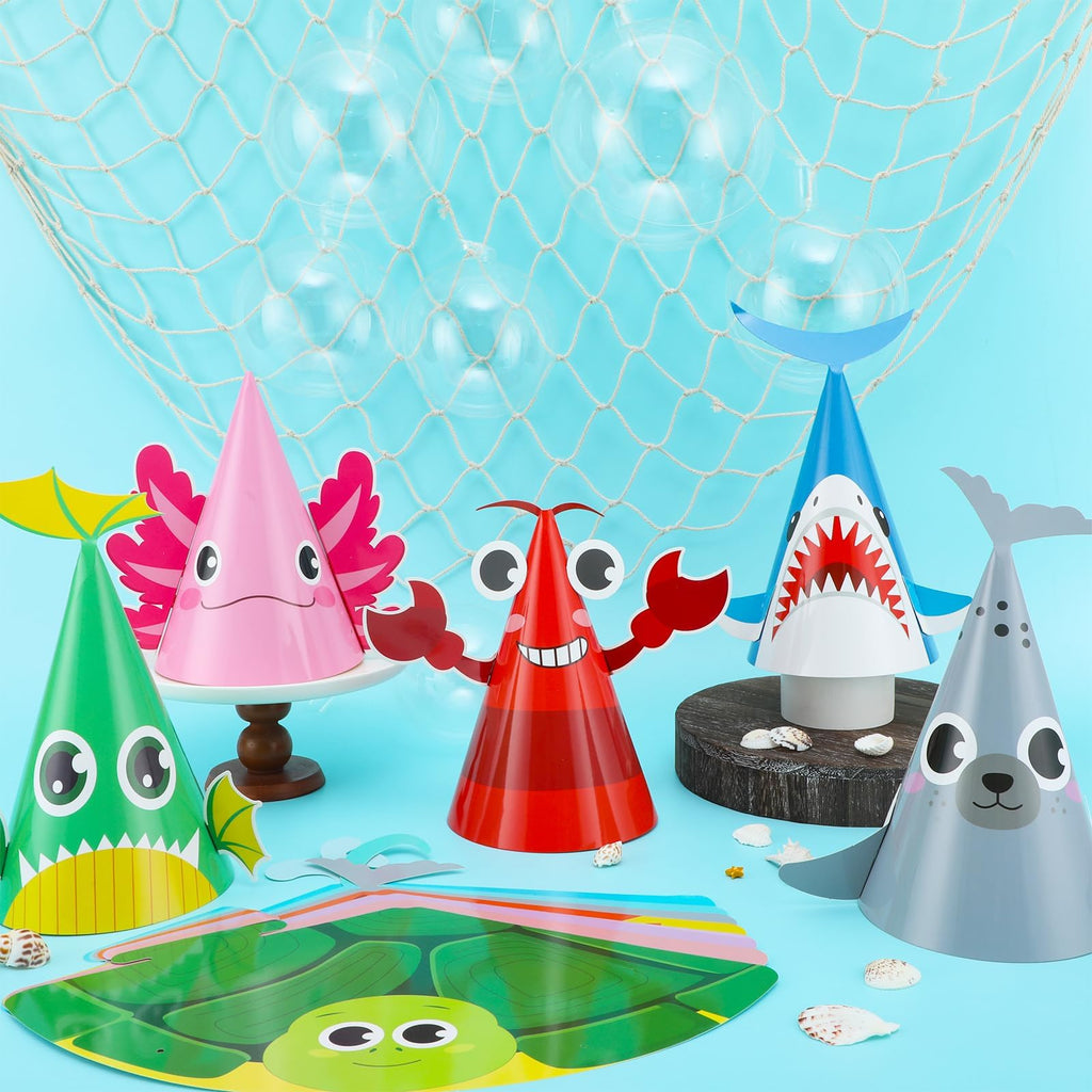 Justforjoyful 24Pcs Sea Animal Party Hats – Under the Sea Birthday Party Supplies