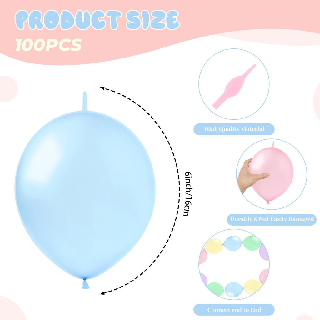 JUSTOTRY Link Balloons 6 Inch – 100 Pcs Quick Link Balloons in Macaron Colors for Arches, Chains & Walls