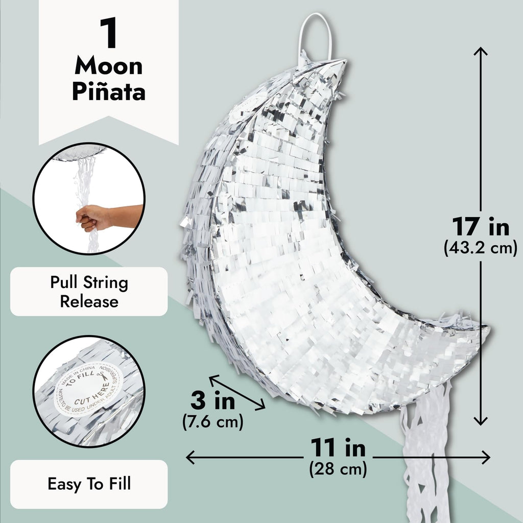 Juvale Pull String Moon Pinata – Silver Foil Crescent 17x11x3 in for Baby Showers & Birthdays