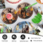 JVORFDG 120Pcs Dinosaur Party Supplies Set — Plates, Napkins, Cups & Green Forks (Serves 24)