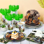 JVORFDG 120Pcs Dinosaur Party Supplies Set — Plates, Napkins, Cups & Green Forks (Serves 24)