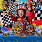 JVORFDG 194pcs Race Car Birthday Party Decorations Set – Plates, Cups, Banner, Tablecloth (24 Guests)