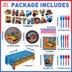 JVORFDG 194pcs Race Car Birthday Party Decorations Set – Plates, Cups, Banner, Tablecloth (24 Guests)