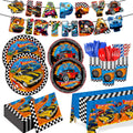 JVORFDG 194pcs Race Car Birthday Party Decorations Set – Plates, Cups, Banner, Tablecloth (24 Guests)
