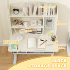 AIYAPLAY Kids Desk Height Adjustable with Tilt-Desktop, Hutch, Drawer, Storage Shelf, Pegboard, for 3-12 Years Old, Natural