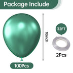 KALOR 10 Inch Metallic Green Balloons – 100-Count Latex Balloons for Party Decor