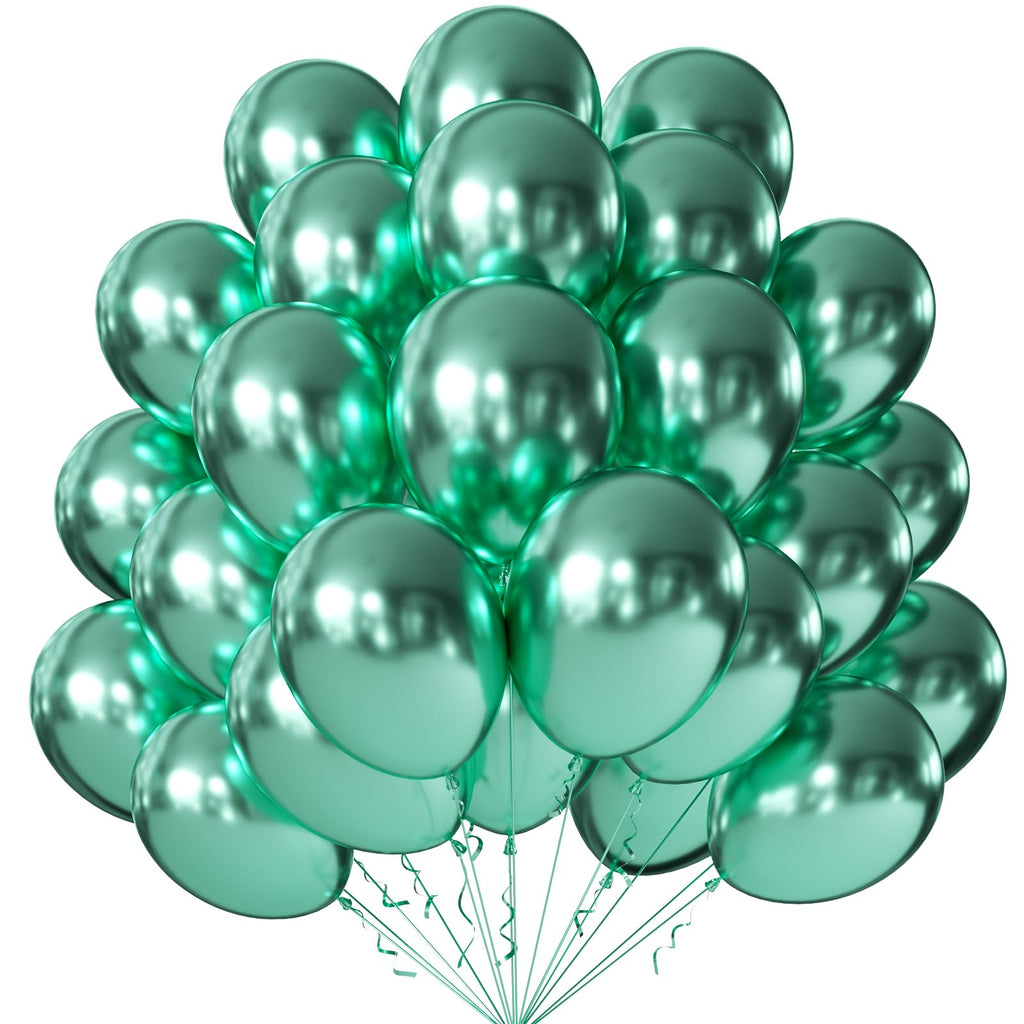 KALOR 10 Inch Metallic Green Balloons – 100-Count Latex Balloons for Party Decor