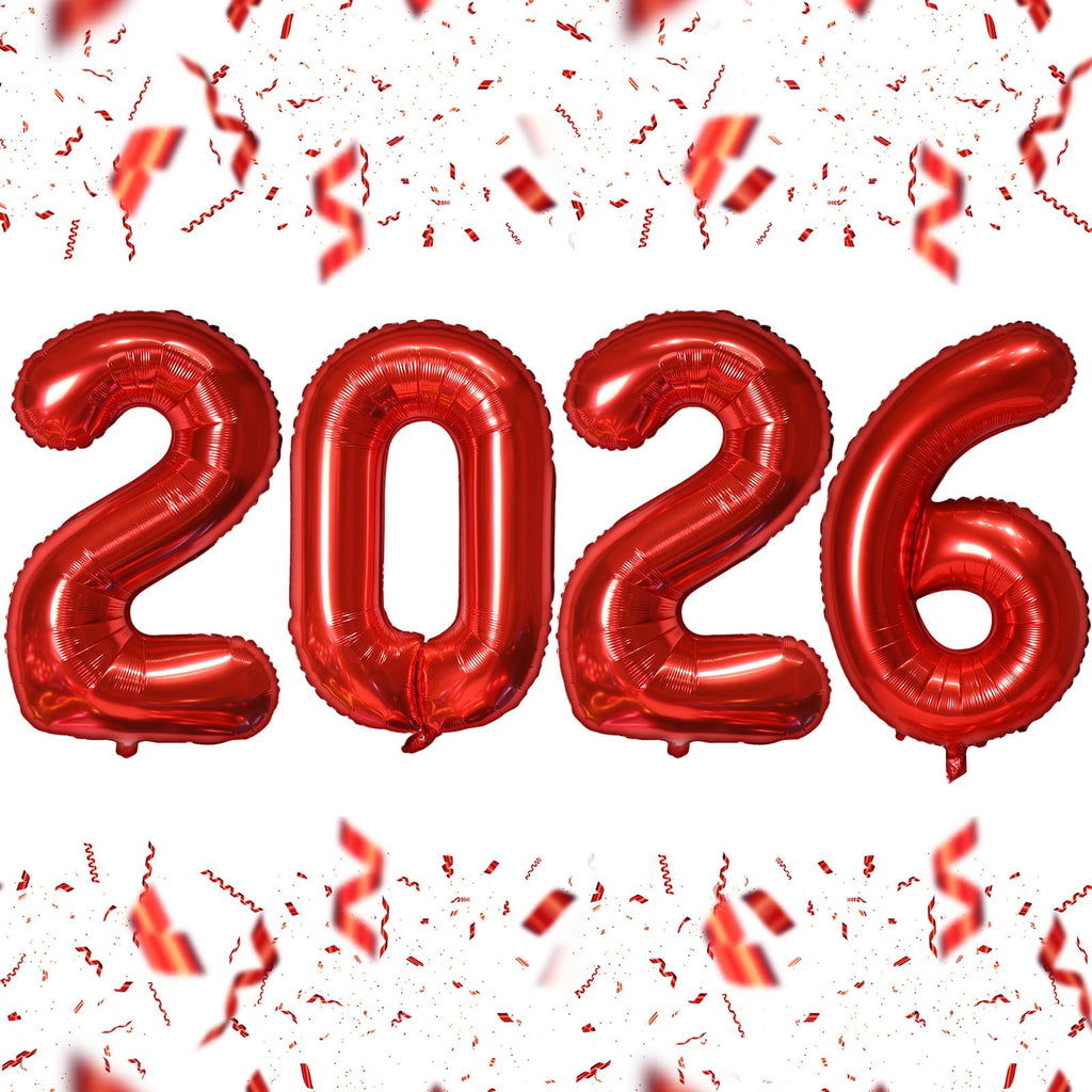 KALOR 16-Inch Red Foil 2026 Number Balloons – New Year & Graduation Decor