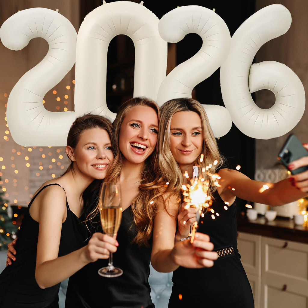KALOR 32-Inch Cream White 2026 Foil Number Balloons | New Year & Graduation Decor