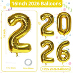KALOR 16-Inch Gold Foil Number Balloons 2026 - New Year & Graduation Decor