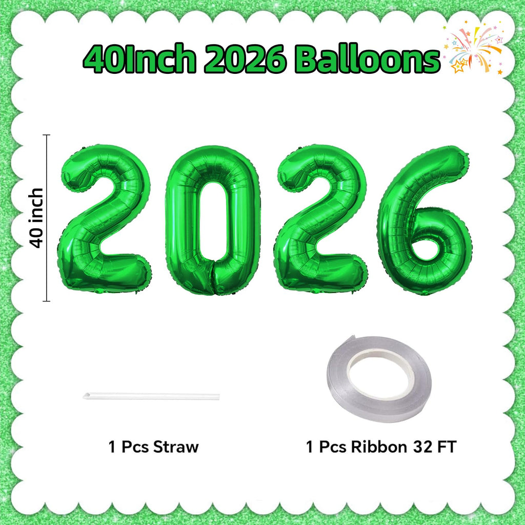 KALOR 42-Inch Green Foil 2026 Balloons | New Year & Graduation Decor