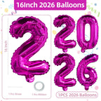 KALOR 16-Inch 2026 Hot Pink Foil Number Balloons – New Year & Graduation Decor