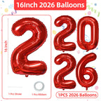 KALOR 16-Inch Red Foil 2026 Number Balloons – New Year & Graduation Decor