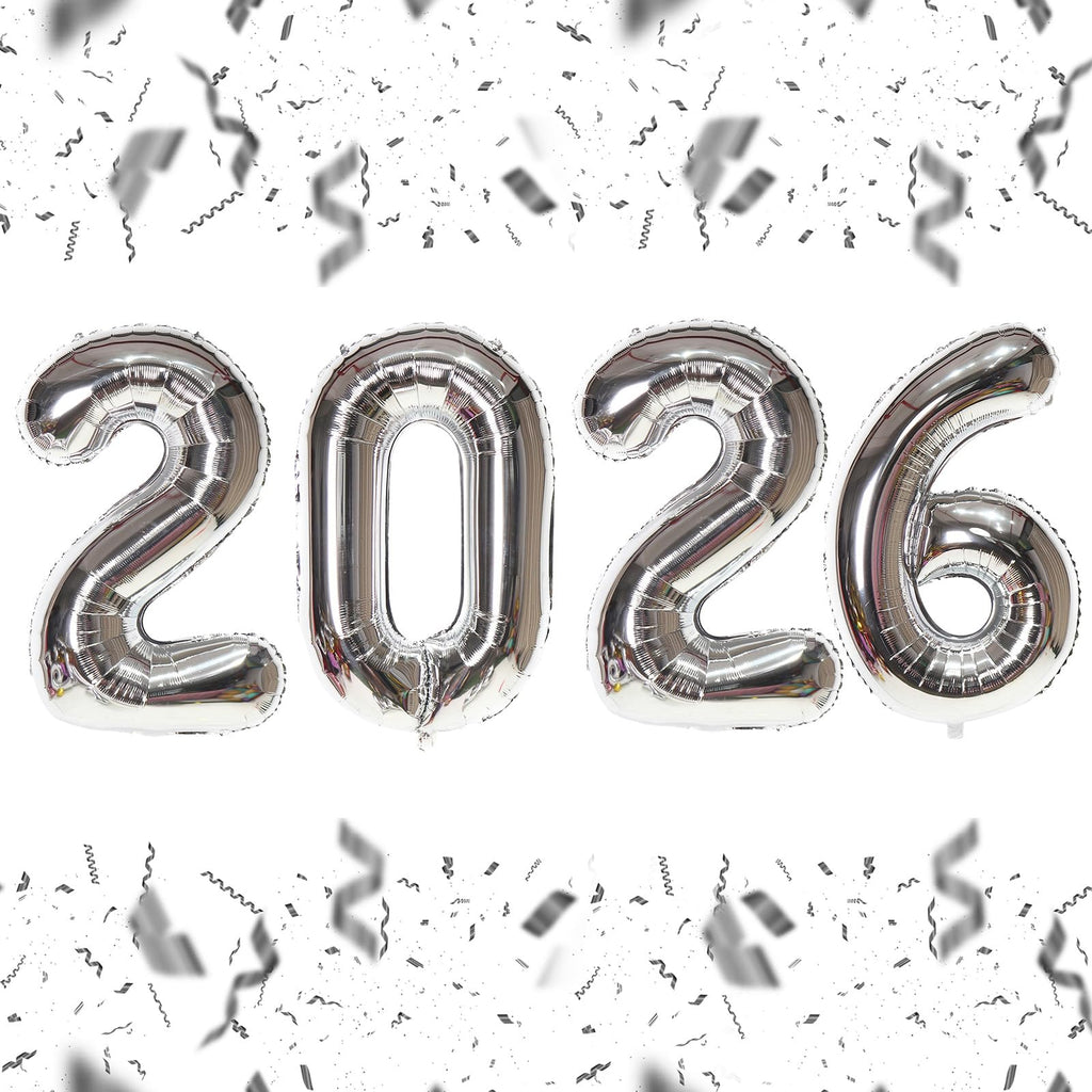 KALOR 16 Inch 2026 Silver Foil Number Balloons – New Year Eve & Graduation Party Decor