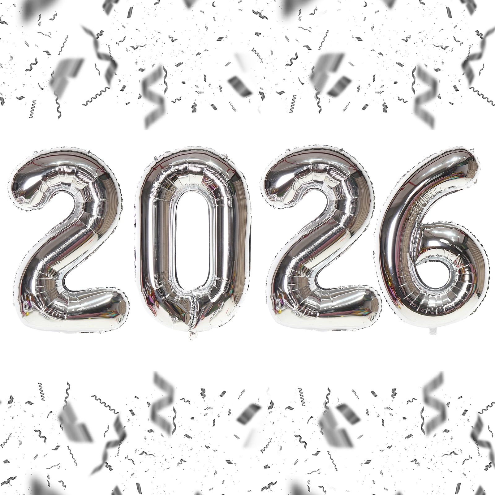 KALOR 16 Inch 2026 Silver Foil Number Balloons – New Year Eve & Graduation Party Decor