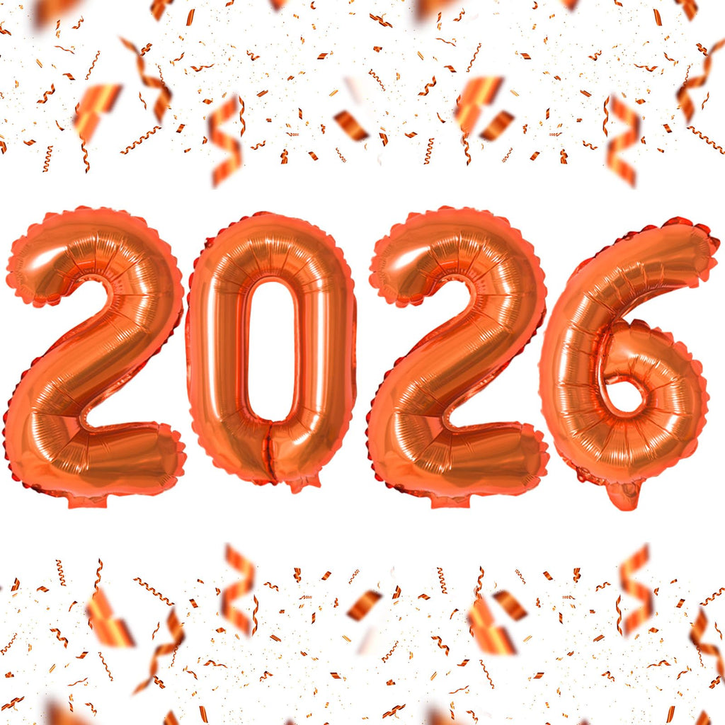 KALOR 16-Inch Orange Foil 2026 Balloons – New Year Backdrop & Graduation Party Decor