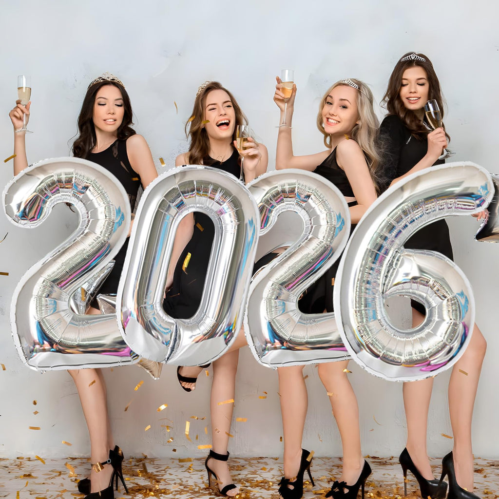 KALOR 32 Inch 2026 Silver Foil Number Balloons – New Year & Graduation Decor