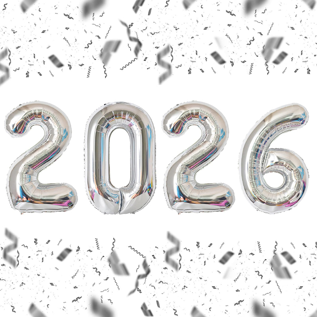 KALOR 32 Inch 2026 Silver Foil Number Balloons – New Year & Graduation Decor