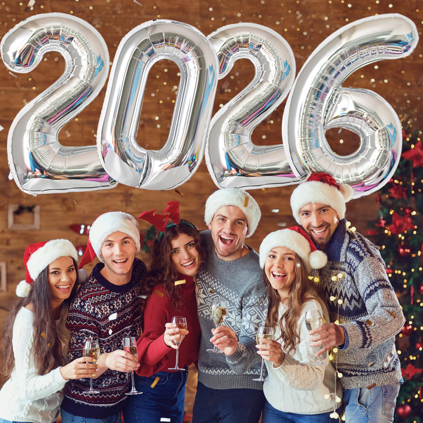 KALOR 32 Inch 2026 Silver Foil Number Balloons – New Year & Graduation Decor