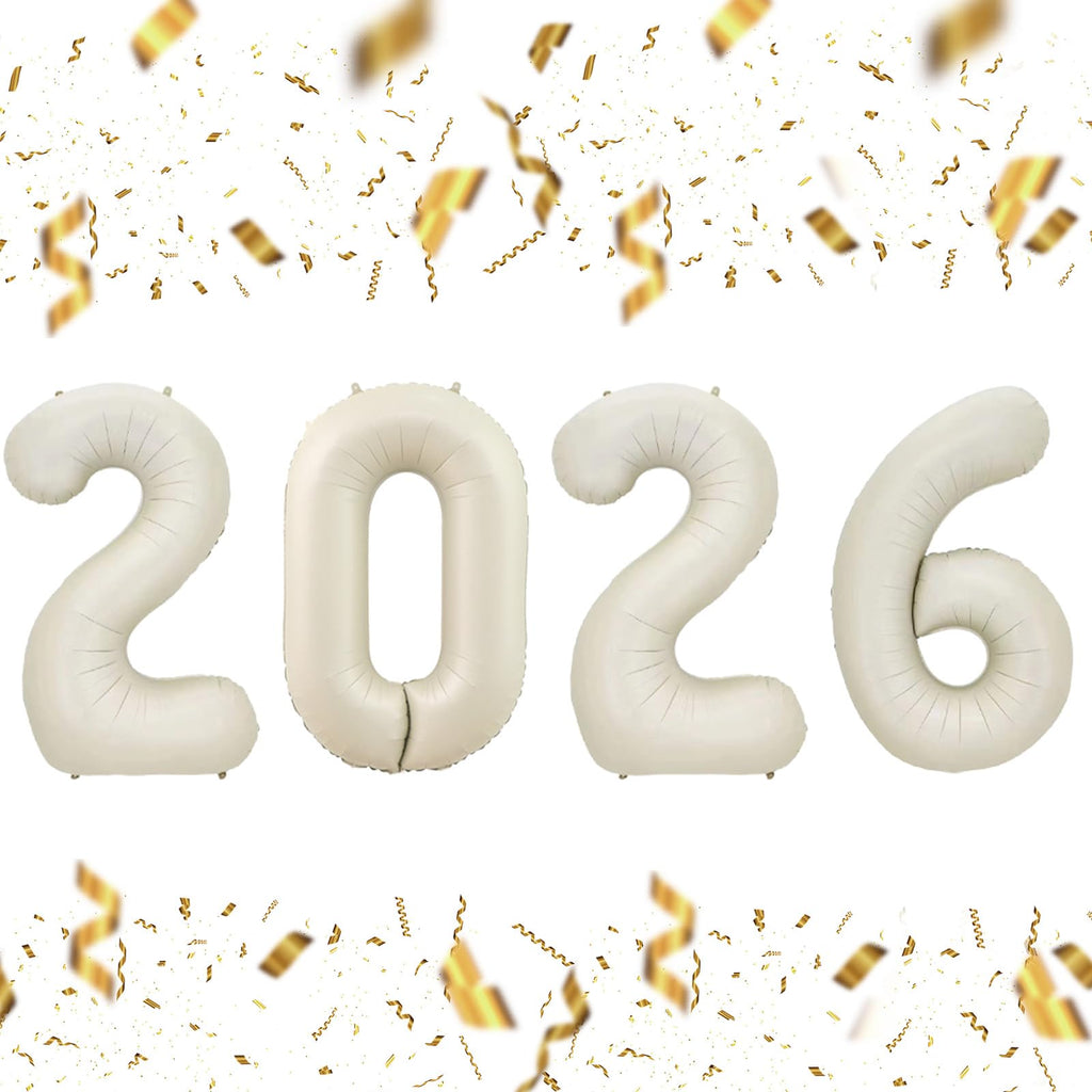 KALOR 32-Inch Cream White 2026 Foil Number Balloons | New Year & Graduation Decor