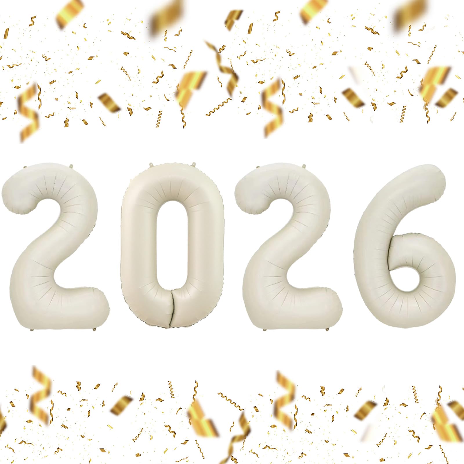 KALOR 32-Inch Cream White 2026 Foil Number Balloons | New Year & Graduation Decor