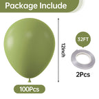 KALOR 10-Inch Avocado Green Balloons - 100 Pcs Latex Party Pack