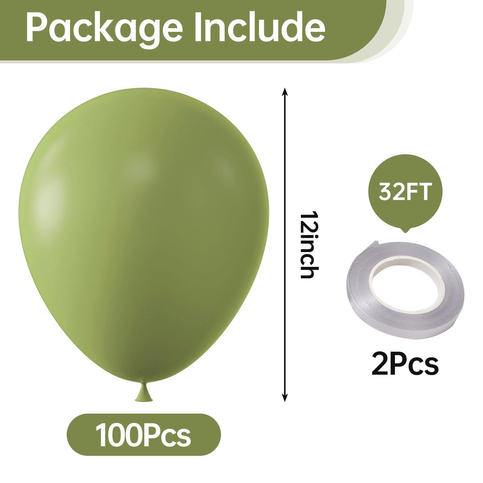 KALOR 10-Inch Avocado Green Balloons - 100 Pcs Latex Party Pack