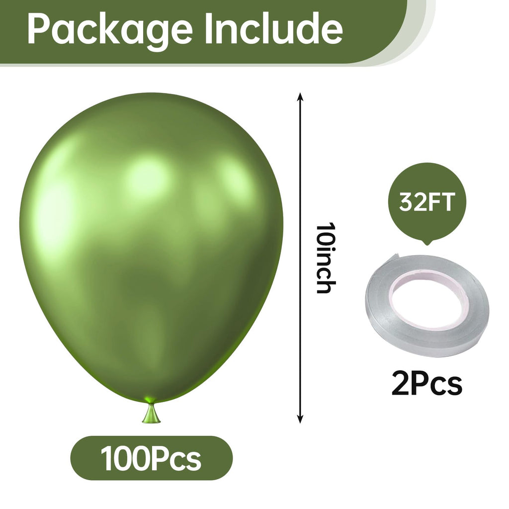 KALOR 10-Inch Metallic Lime Green Balloons - 100-Count Latex Balloons for Party Decor
