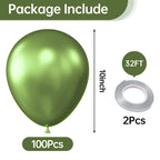 KALOR 10-Inch Metallic Lime Green Balloons - 100-Count Latex Balloons for Party Decor