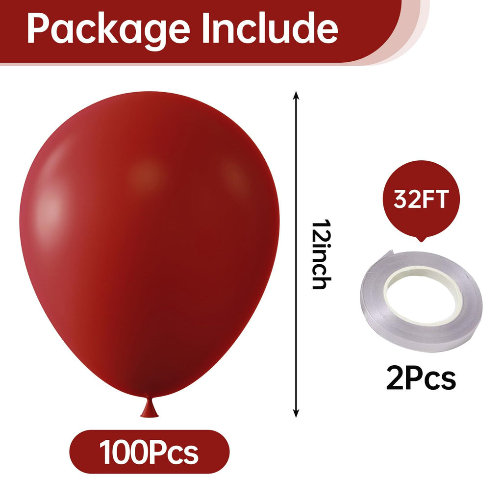 KALOR 10-Inch Burgundy Red Latex Balloons – 100 Pack for Every Celebration