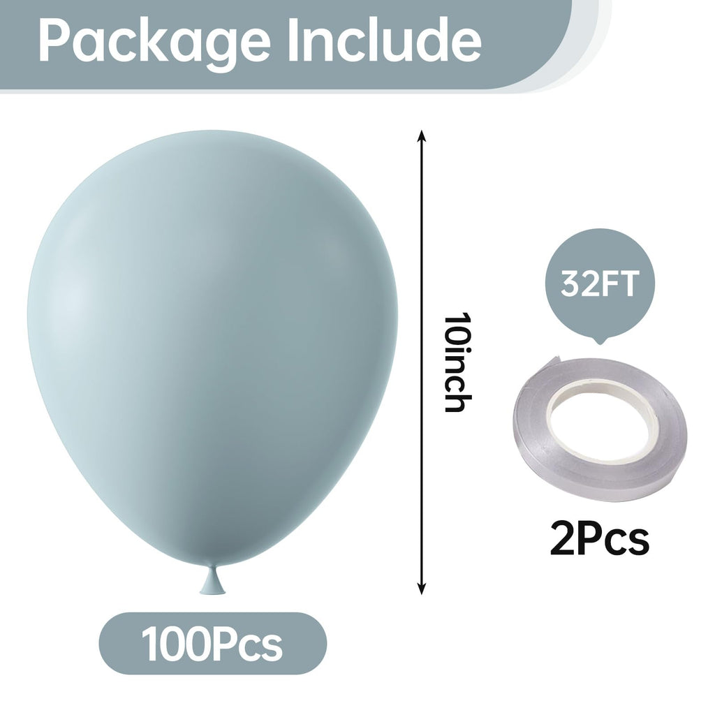 KALOR 10-Inch Retro Mist Blue Balloons – 100 Pcs Latex Party Decorations
