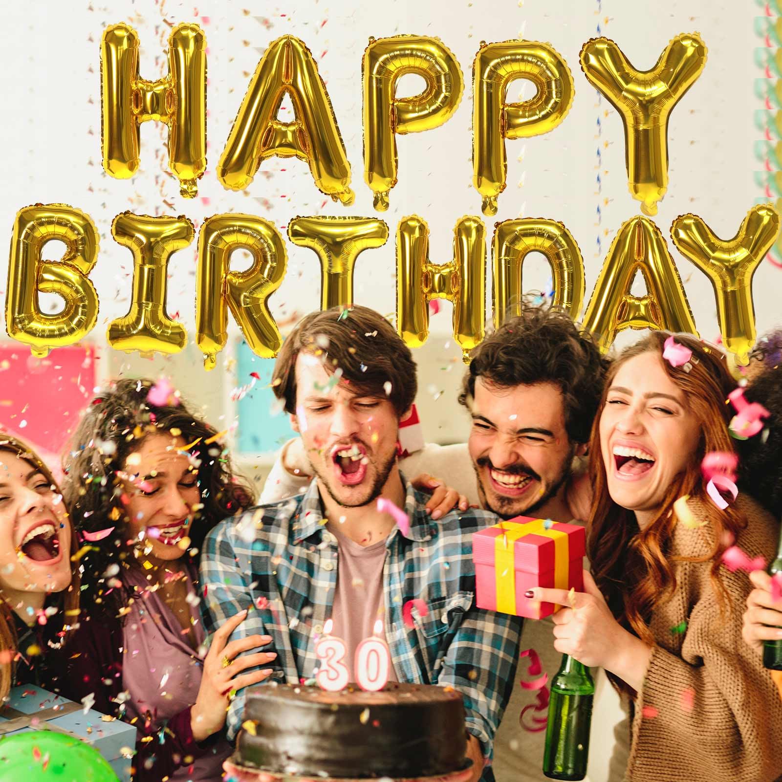 KALOR Gold Happy Birthday Balloons Banner - 16-Inch Mylar Foil Letters