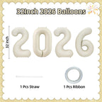 KALOR 32-Inch Cream White 2026 Foil Number Balloons | New Year & Graduation Decor