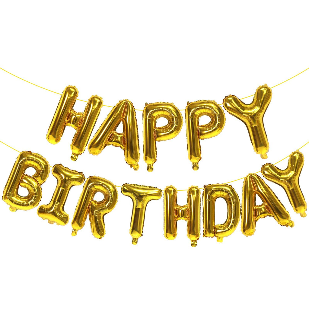 KALOR Gold Happy Birthday Balloons Banner - 16-Inch Mylar Foil Letters