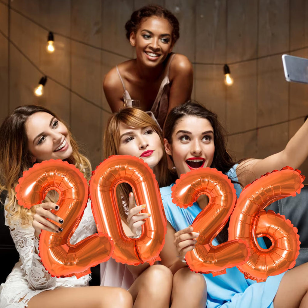 KALOR 16-Inch Orange Foil 2026 Balloons – New Year Backdrop & Graduation Party Decor