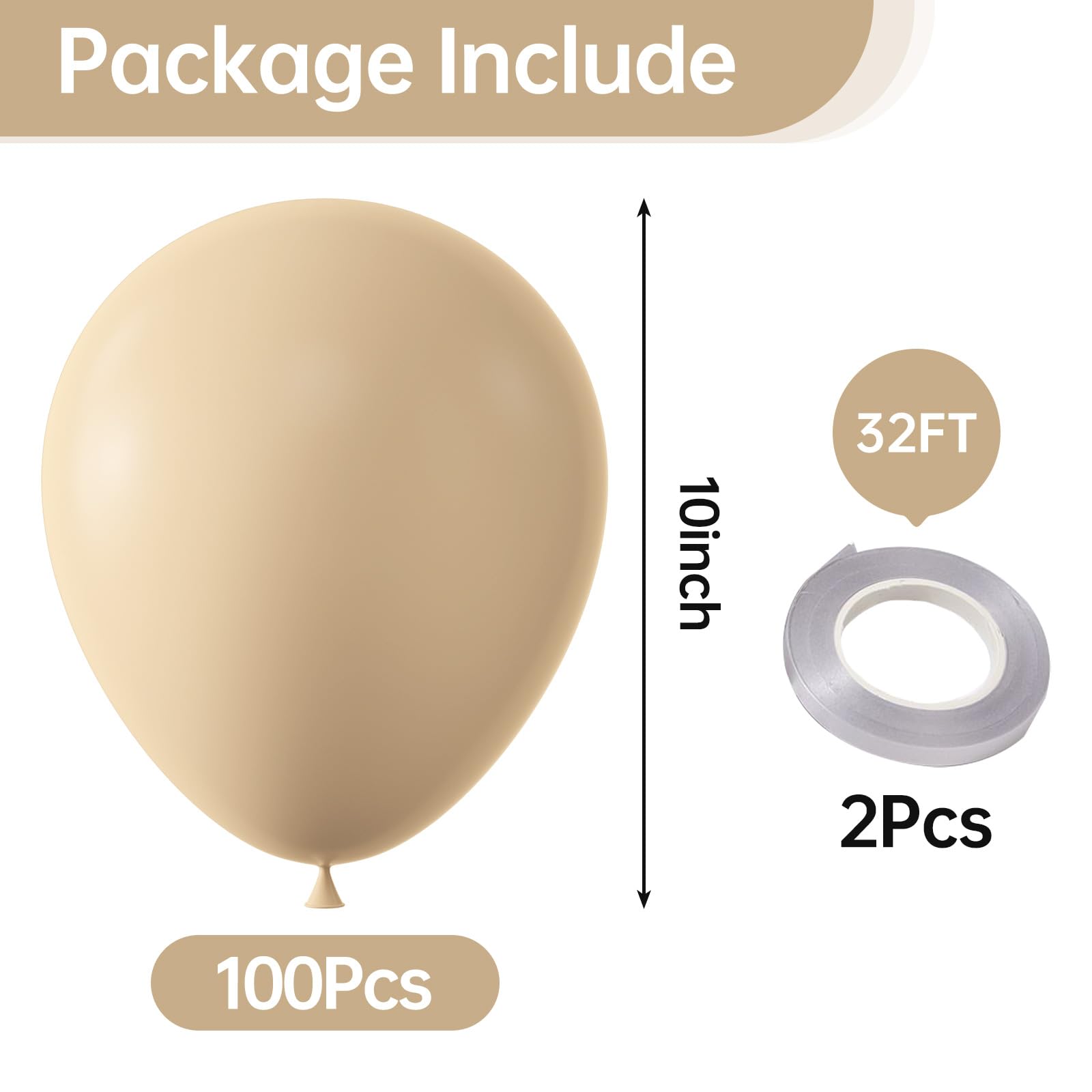KALOR 10-Inch Beige Latex Balloons – 100 Pack for Parties & Events