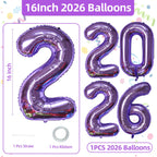 KALOR 16 Inch Purple Foil 2026 Number Balloons – New Year & Graduation Decor