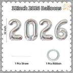 KALOR 32 Inch 2026 Silver Foil Number Balloons – New Year & Graduation Decor