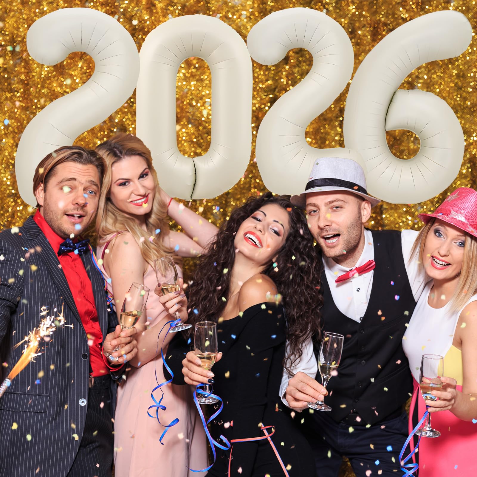 KALOR 32-Inch Cream White 2026 Foil Number Balloons | New Year & Graduation Decor