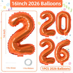 KALOR 16-Inch Orange Foil 2026 Balloons – New Year Backdrop & Graduation Party Decor