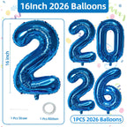 KALOR 16 Inch Blue Foil 2026 Number Balloons – New Year Eve Decor