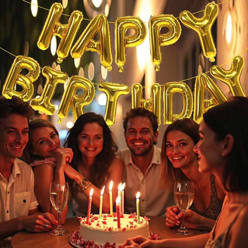 KALOR Gold Happy Birthday Balloons Banner - 16-Inch Mylar Foil Letters