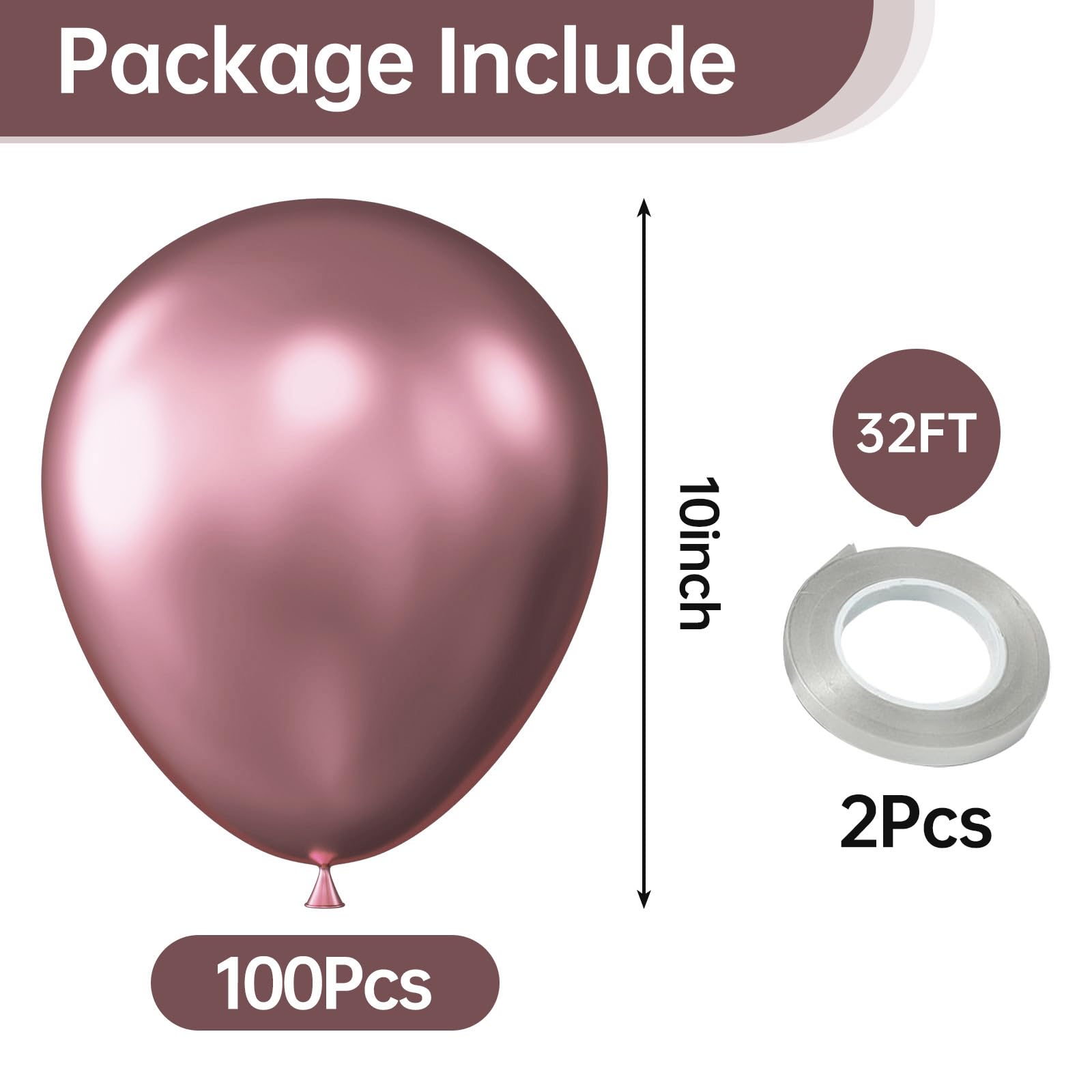 KALOR 10-Inch Metallic Pink Balloons - 100 Pcs Latex for Party Decor