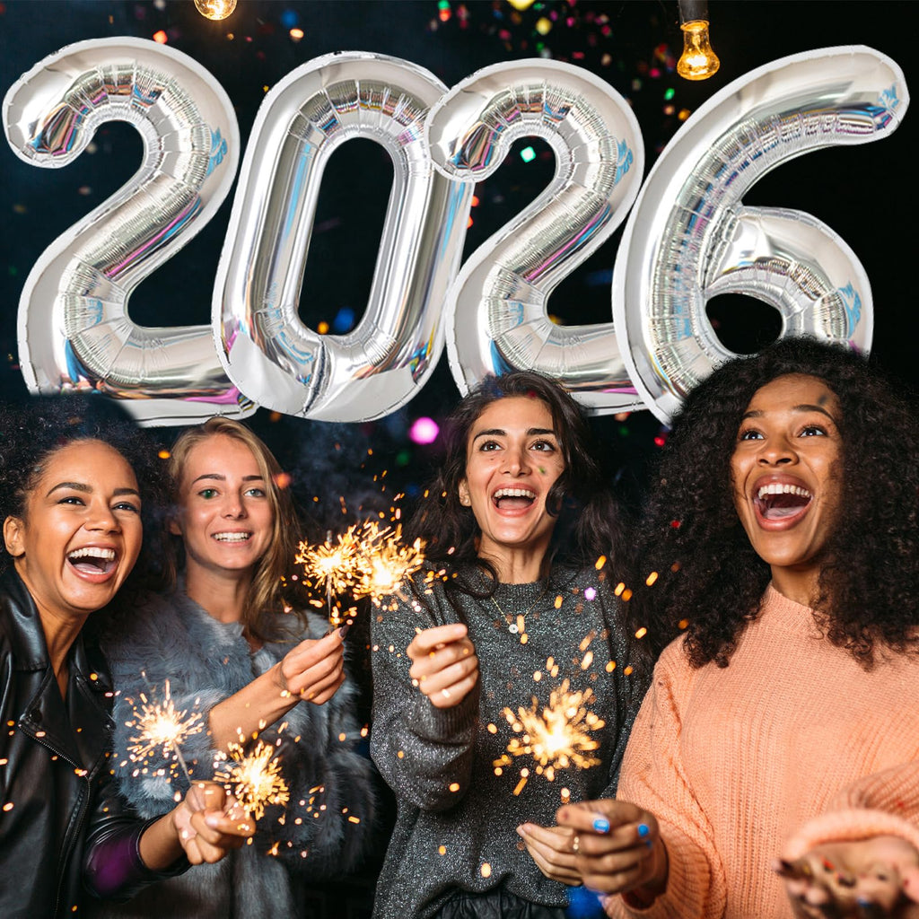 KALOR 32 Inch 2026 Silver Foil Number Balloons – New Year & Graduation Decor