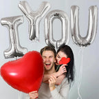 KALOR 42-Inch Silver I You & 42-Inch Red Heart Foil Balloons – Romantic Centerpiece Decor