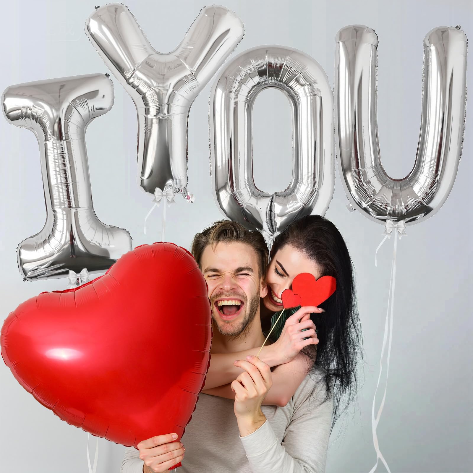 KALOR 42-Inch Silver I You & 42-Inch Red Heart Foil Balloons – Romantic Centerpiece Decor