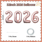KALOR 32in Rose Gold Foil 2026 Balloons – New Year & Graduation Party Decor